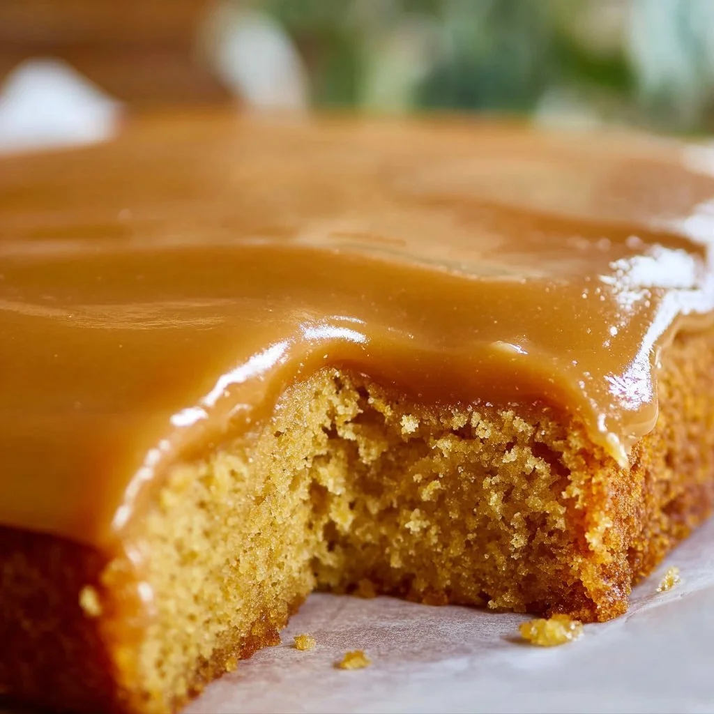 Delicious caramel cake with creamy caramel icing on top.