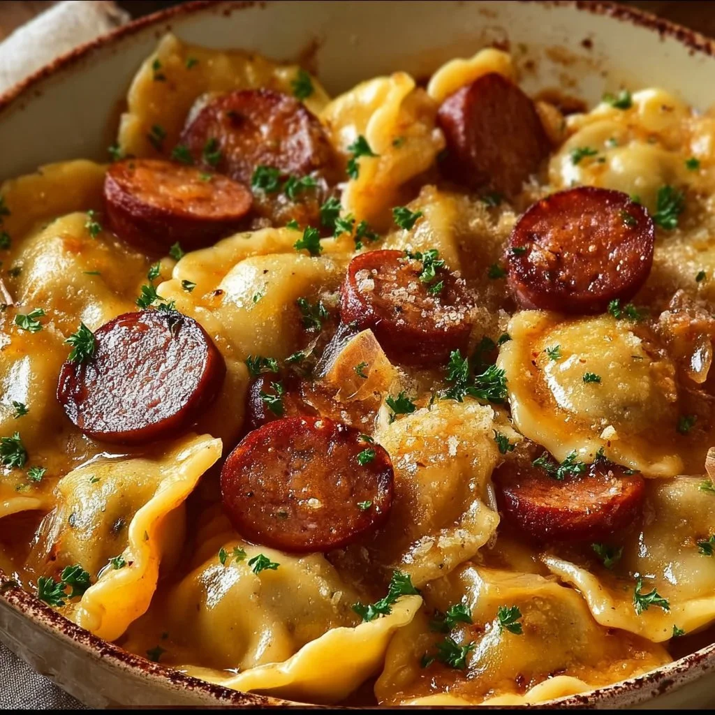 Crockpot Pierogi Casserole with Kielbasa