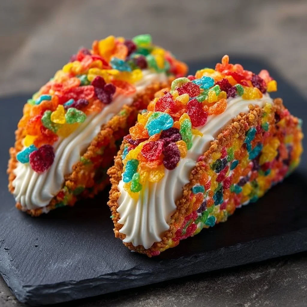Fruity Pebbles Cheesecake Tacos