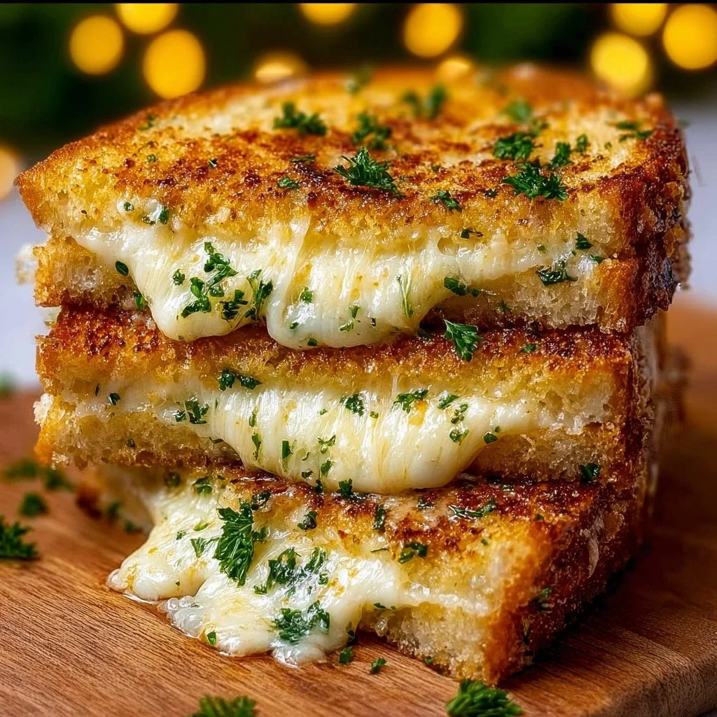 Garlic bread grilled cheese sandwich with melted cheese