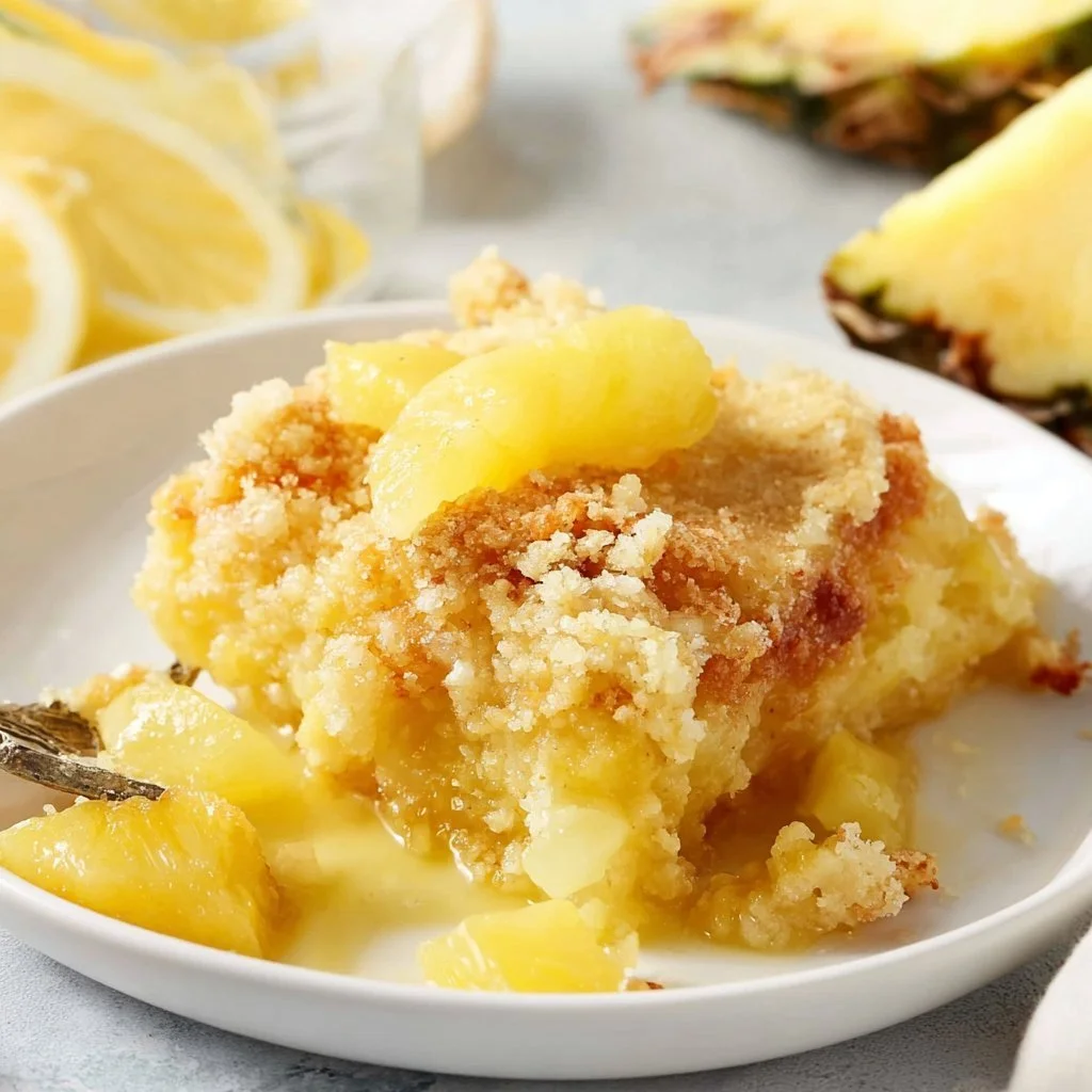 Delicious Lemon Pineapple Dump Cake with a golden crust and vibrant fruits