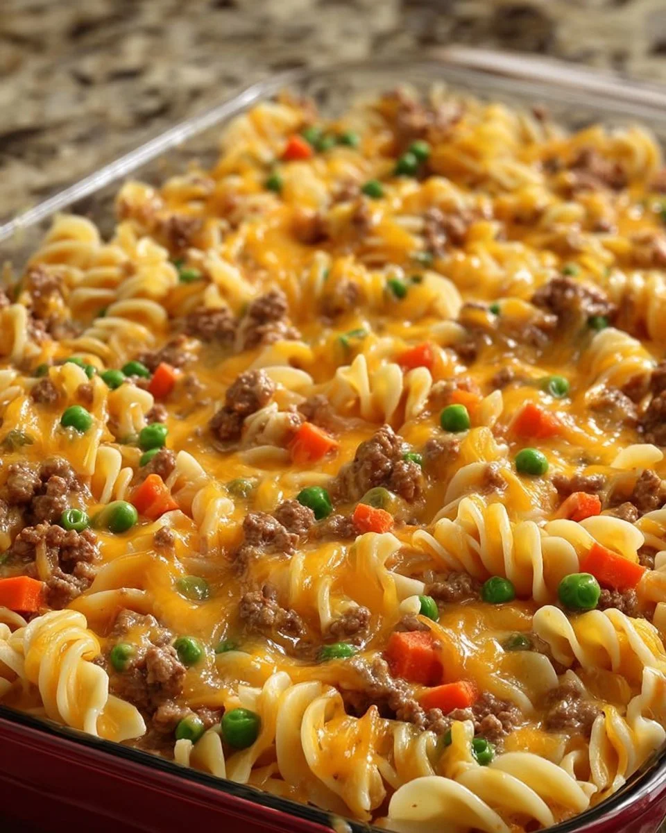 A delicious serving of Amish Sunday Savior Casserole with layers of cheese and vegetables.