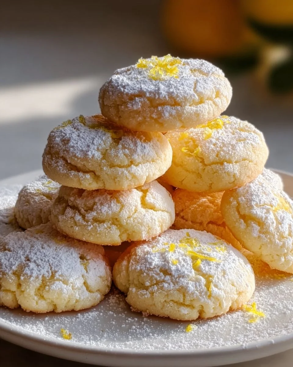 Cream Cheese Lemon Sugar Cookies on a plate, garnished with lemon zest