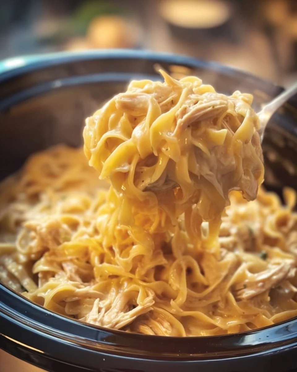 Delicious Crockpot Chicken and Noodles served in a bowl