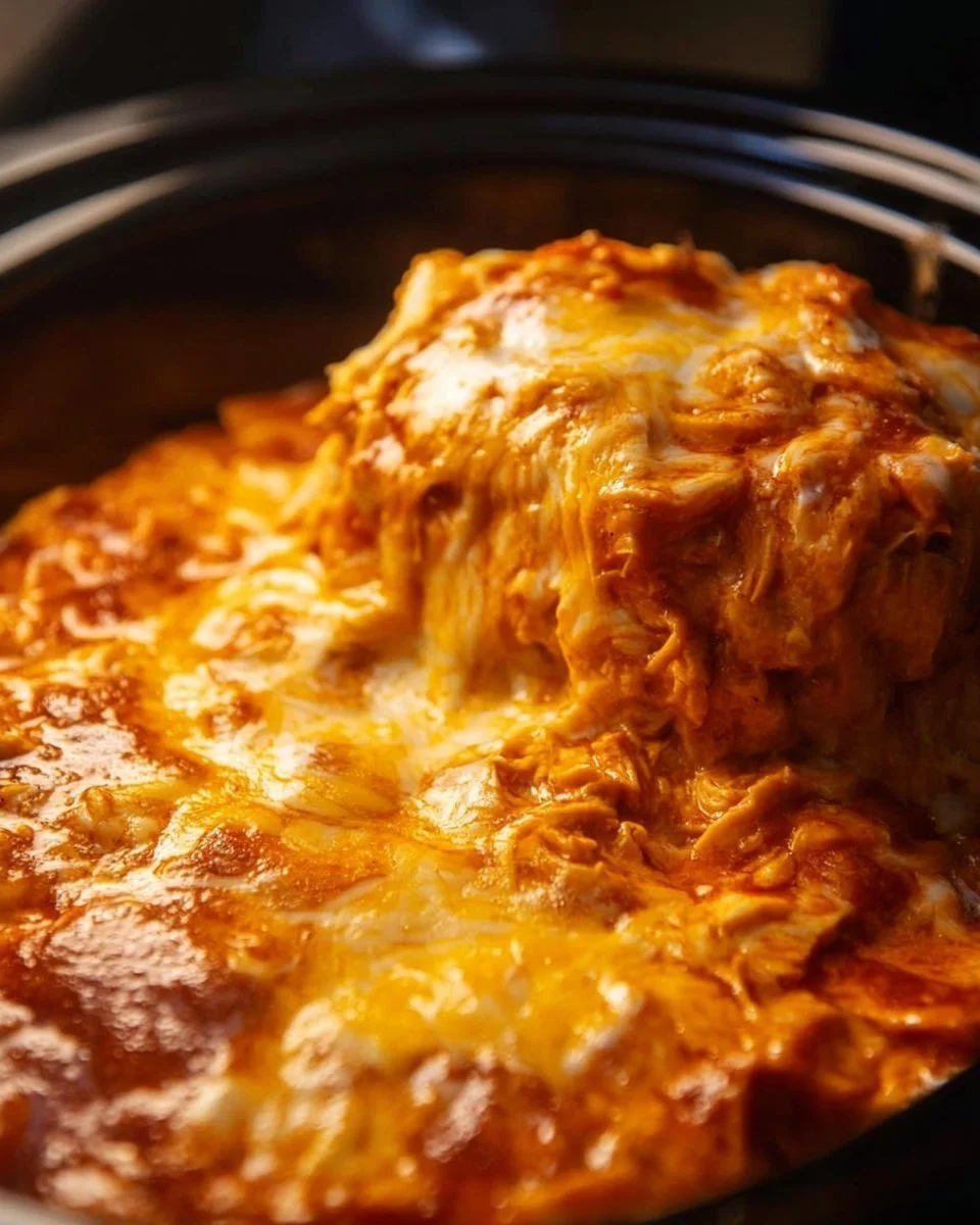 Delicious Crockpot Chicken Enchilada Casserole with layers of flavor.