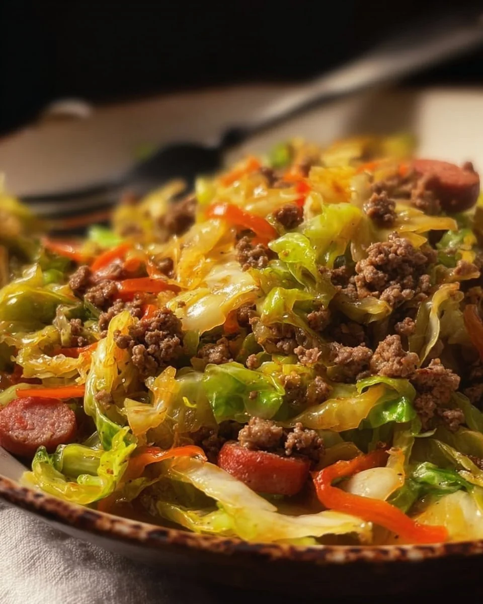 Delicious Dirty Cabbage dish featuring Smoked Turkey Sausages