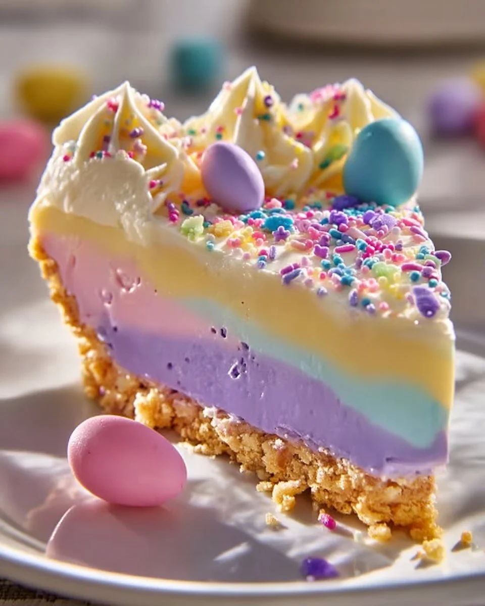 Colorful Easter Jell-O Pie decorated for spring celebrations