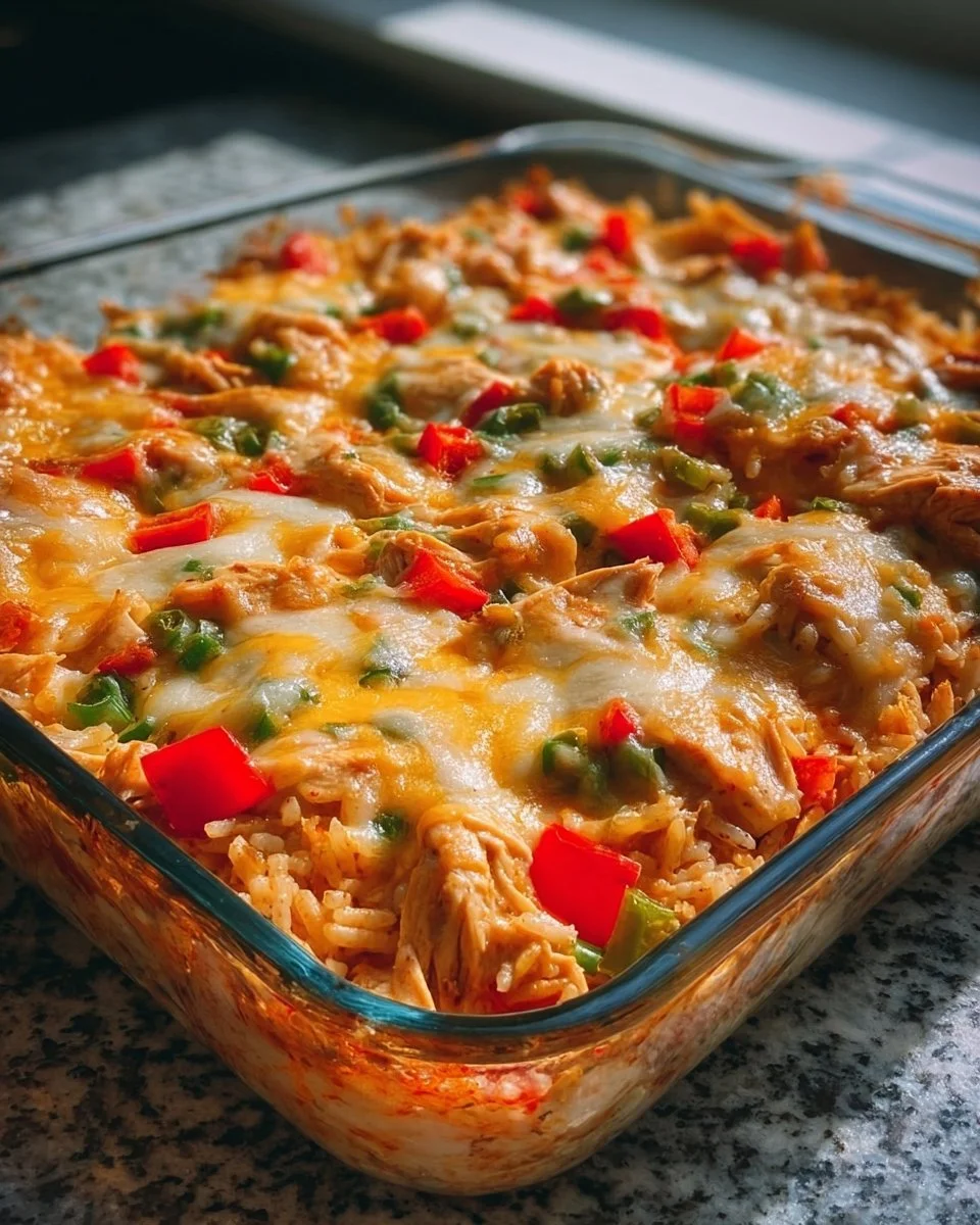 Fajita Chicken Casserole with colorful peppers and cheese