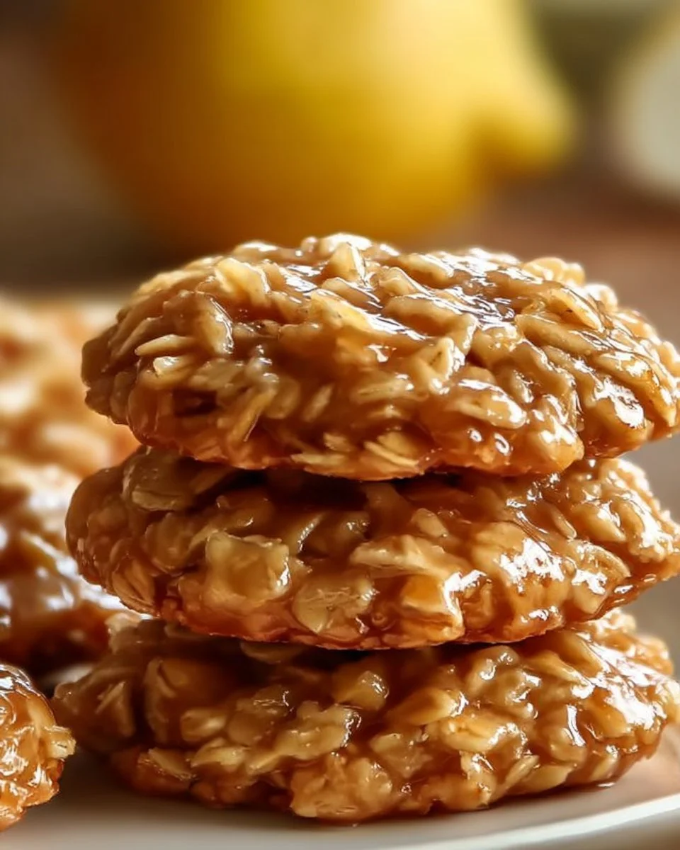 No-bake lemon oat cookies on a plate, garnished with lemon zest.