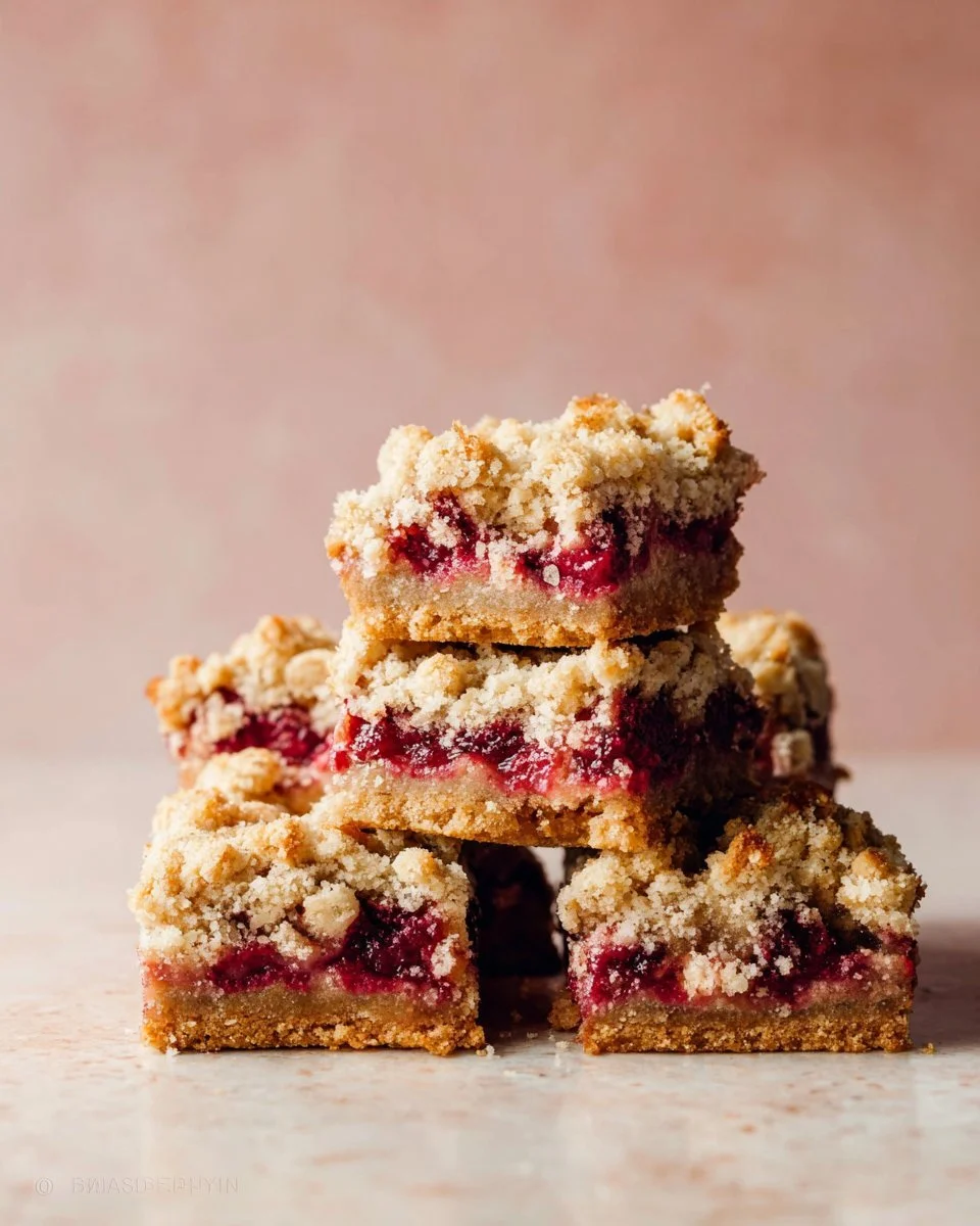 Homemade cranberry bars topped with fresh cranberries and a crumbly topping