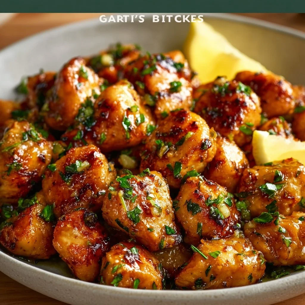 Delicious garlic butter chicken bites served on a platter