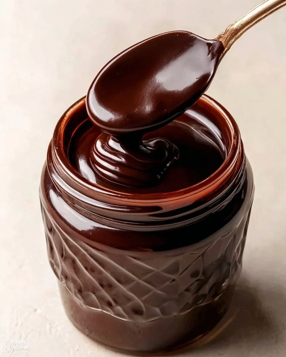 Delicious homemade hot fudge sauce drizzled over ice cream.