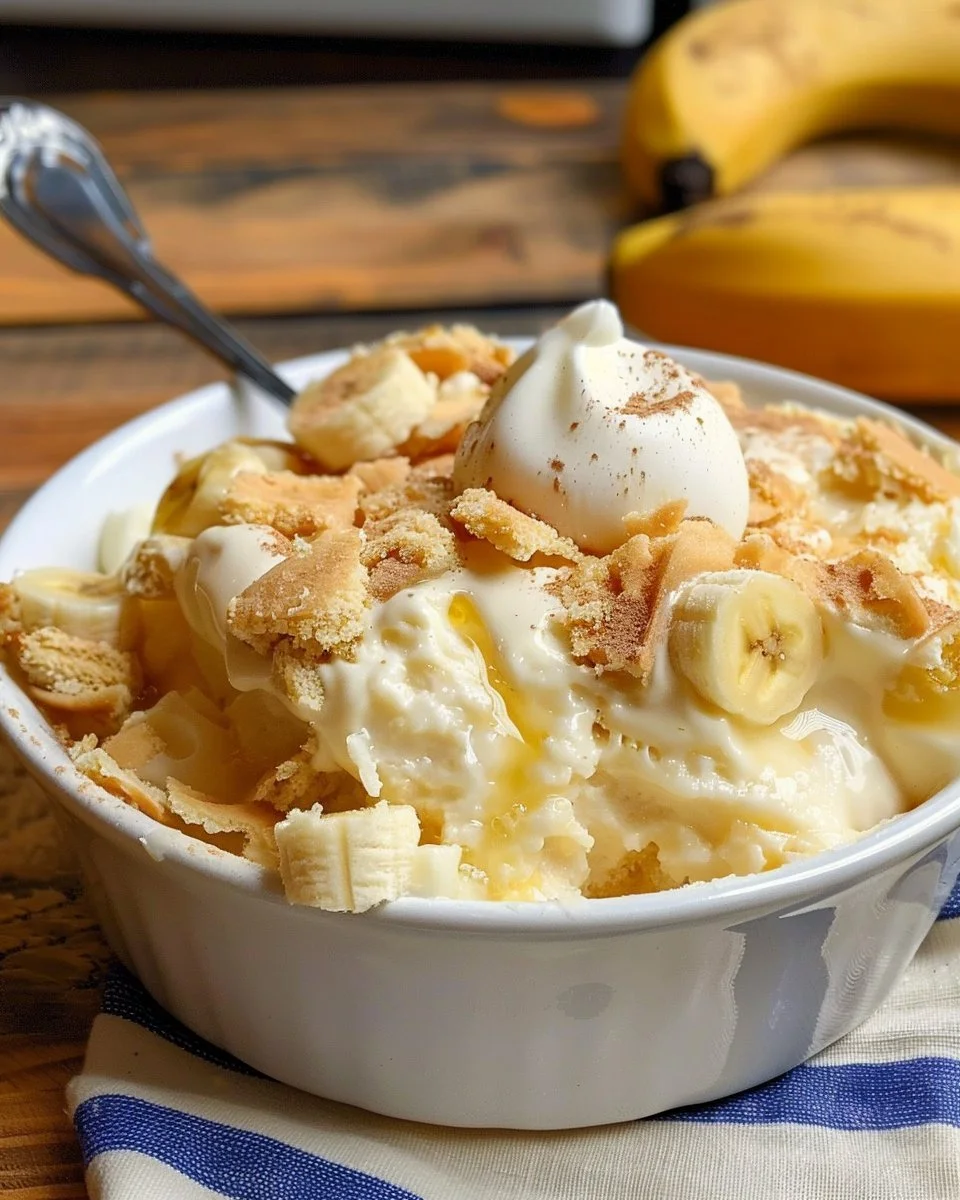 Delicious homemade banana pudding dessert with layers of bananas and cream