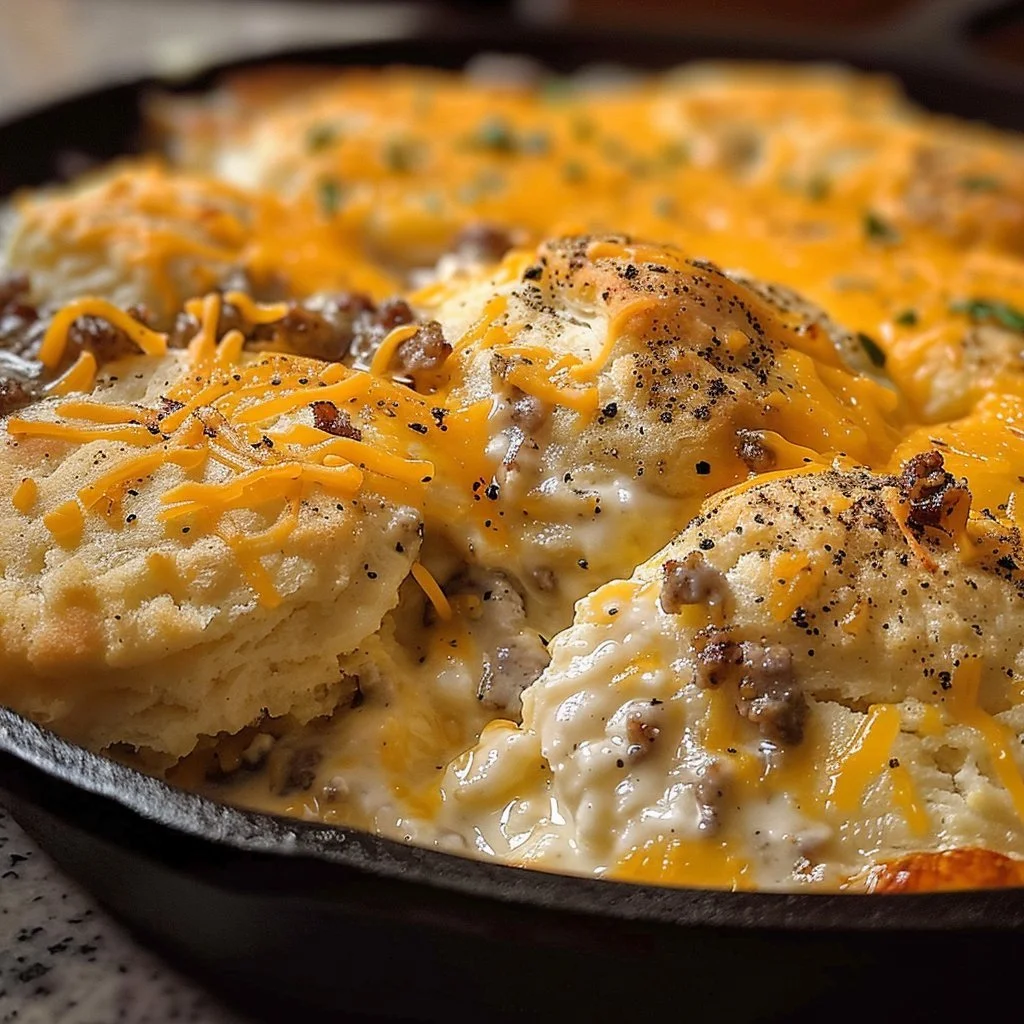 Biscuits Gravy Hashbrown Bake, a hearty breakfast casserole recipe