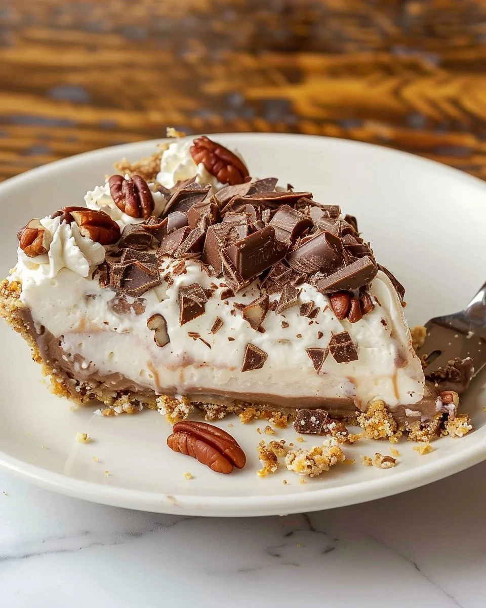 Chocolate Vanilla Cream Pie with layers of cream and chocolate filling