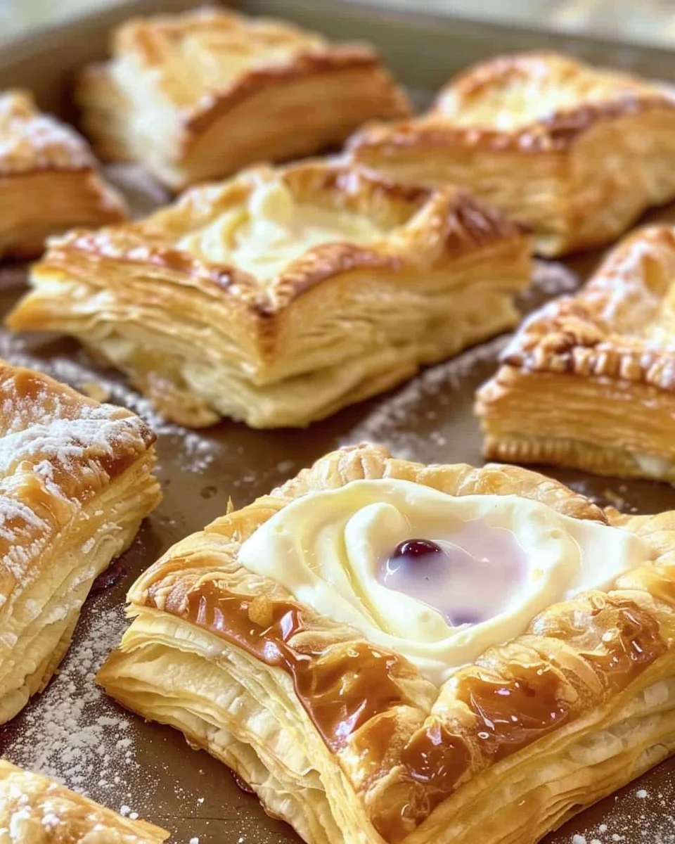 Freshly baked Cream Cheese Danishes with a golden crust and creamy filling.