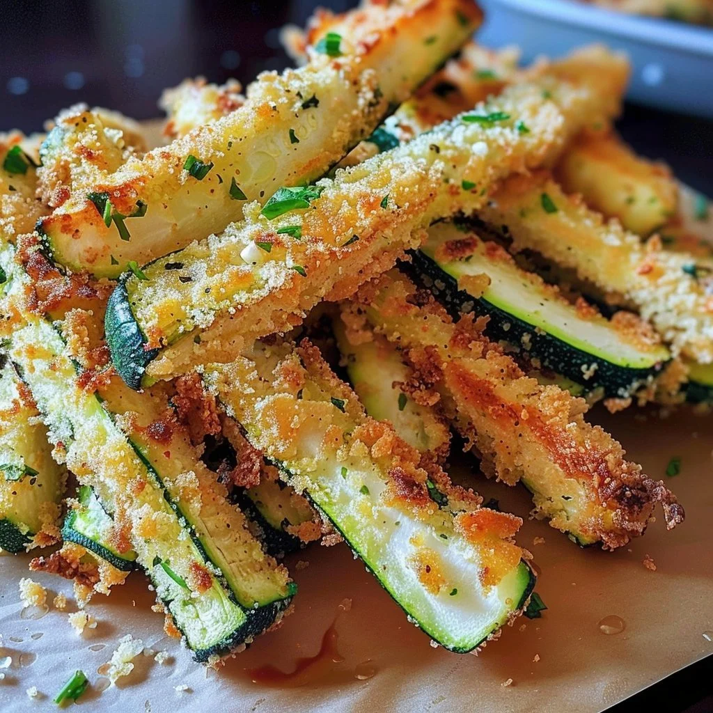 Crispy Parmesan garlic zucchini fries served as a healthy snack