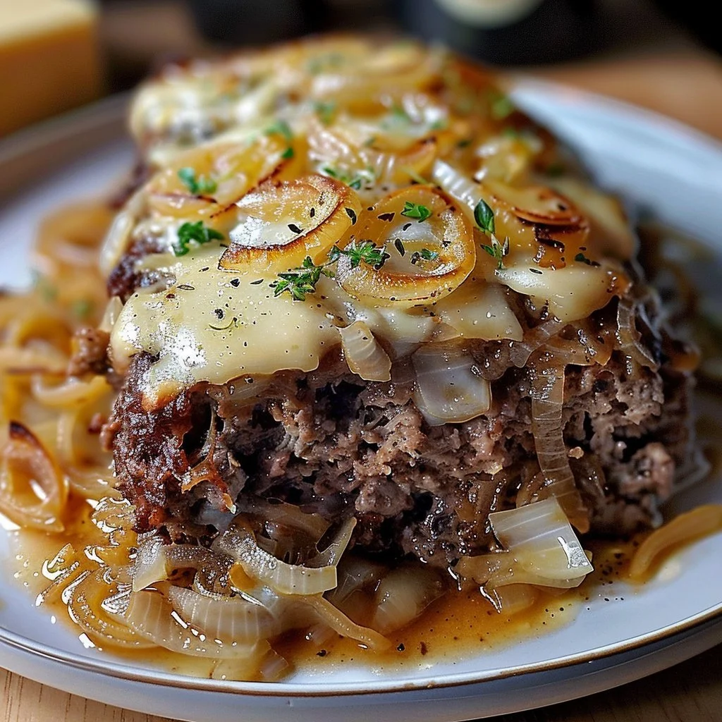 Delicious Crockpot French Onion Beefloaf ready to serve