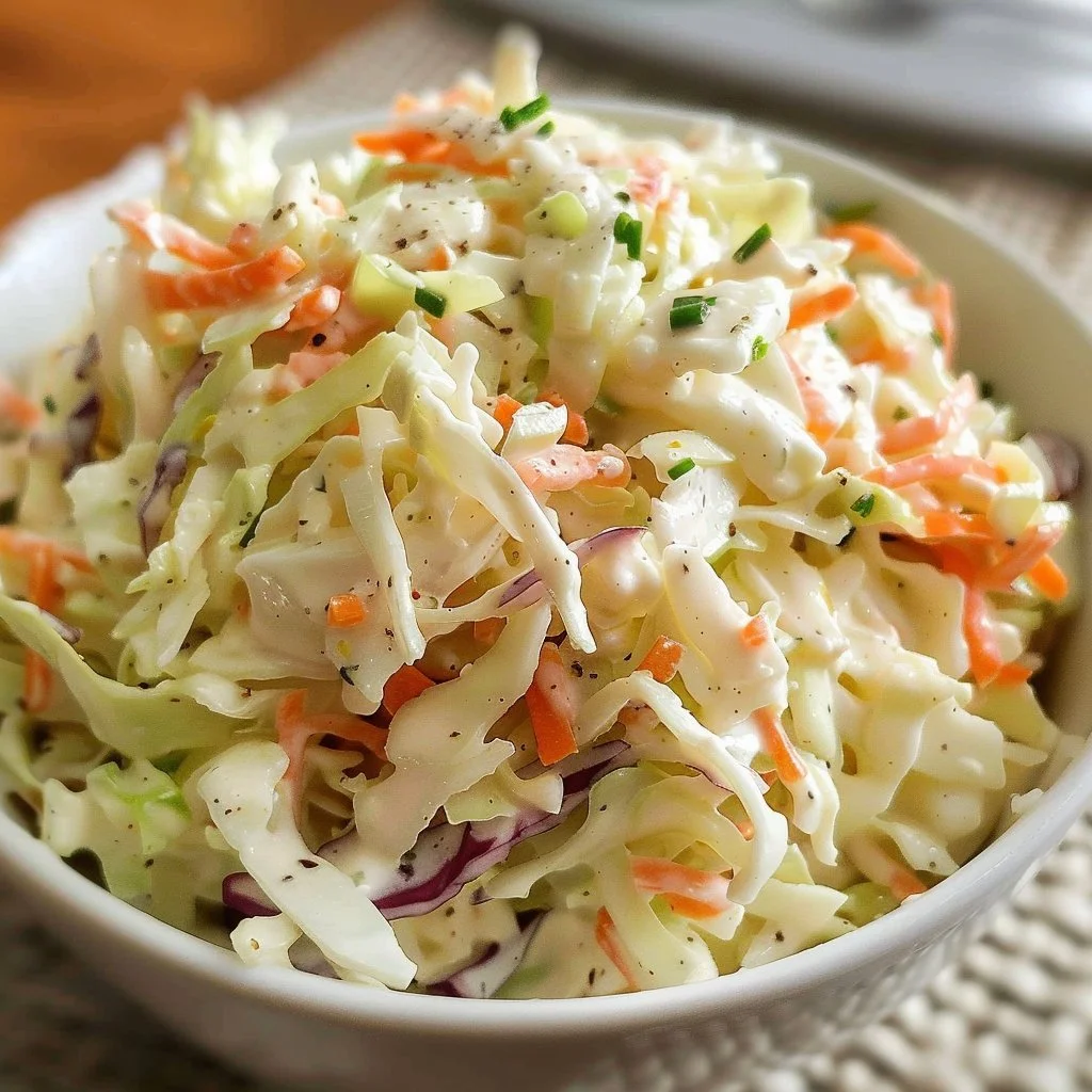 Delicious bowl of famous KFC coleslaw with fresh cabbage and creamy dressing