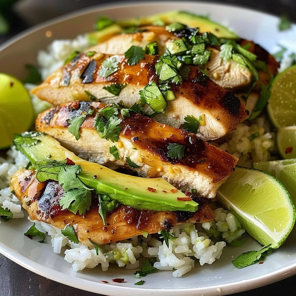 Honey Lime Chicken served with creamy avocado rice