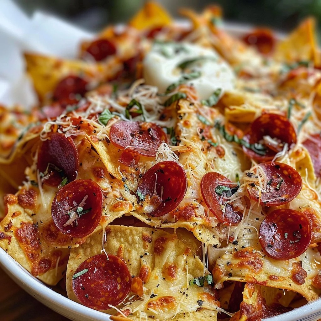 Crispy pizza chips with pepperoni and cheese, a delicious snack option.